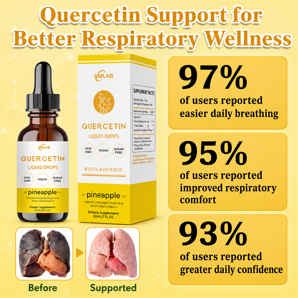 ⚡🍍✅US Official Store: HMLAB® Quercetin Lung Cleanse Liquid Drops（👨‍⚕️Directly acts on COPD, asthma, chronic bronchitis (CB), respiratory infections, lung cancer, sinusitis, and other conditions）