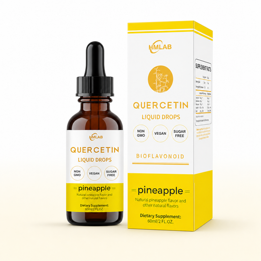 HMLAB Quercetin Liquid Drops bottle and pineapple-flavor box